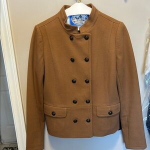 Talbots fitted Tan Pea Coat Double-Breasted Wool Blend
